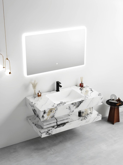 2 PC LED Marble Cabinet Jadeite 80cm with LED Mirror (80 x 60 cm) – 9091101J