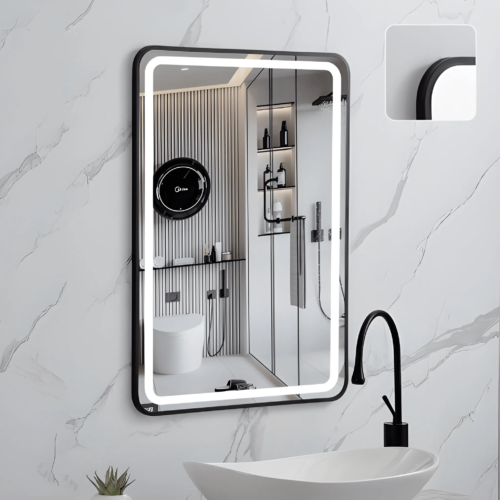 Rectangle LED Mirror 80 x 60 cm with Black Frame & Integrated LED Lighting – R8060B01
