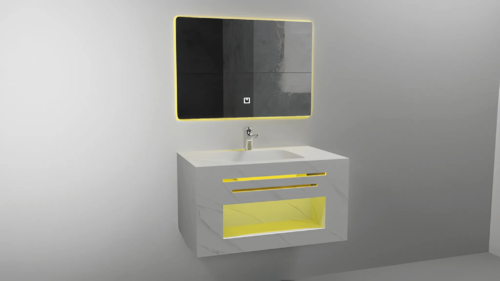 1 PC LED Marble Cabinet White 80cm with LED Mirror (80 x 60 cm) – 9092201W