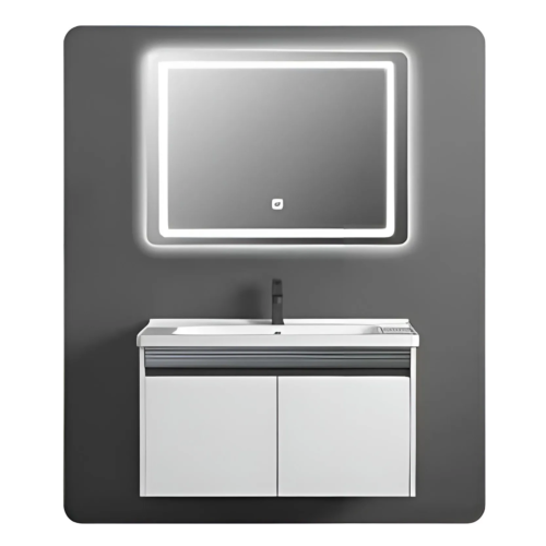 Siena 80cm White Stainless Steel Cabinet with LED Mirror – 9093102W