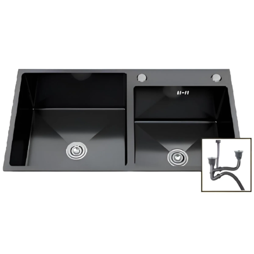 Siena 80x45cm Double Bowl Stainless Steel Black Kitchen Sink – HD8045B