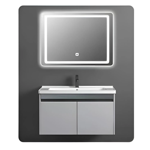 Siena 80cm Grey Stainless Steel Cabinet with LED Mirror – 9093102G