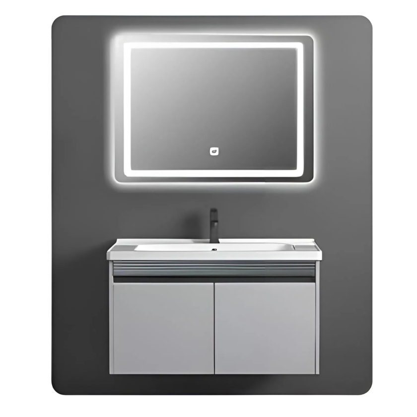 Siena 80cm Grey Stainless Steel Cabinet with LED Mirror – 9093102G